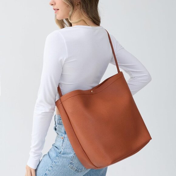 Hobo Bags for Women Vegan Leather Bucket Bags Minimalist Shoulder Handbag - Picture 6 of 6